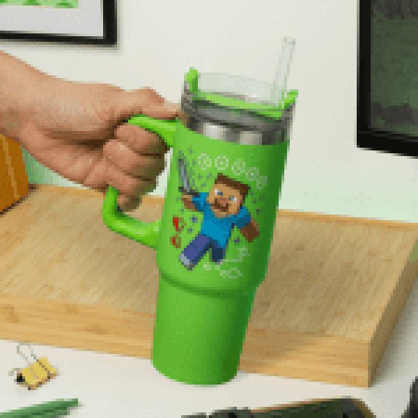 MINECRAFT GREEN 900ML MULTIWAY TRAVEL CUP STRAW - Image 3