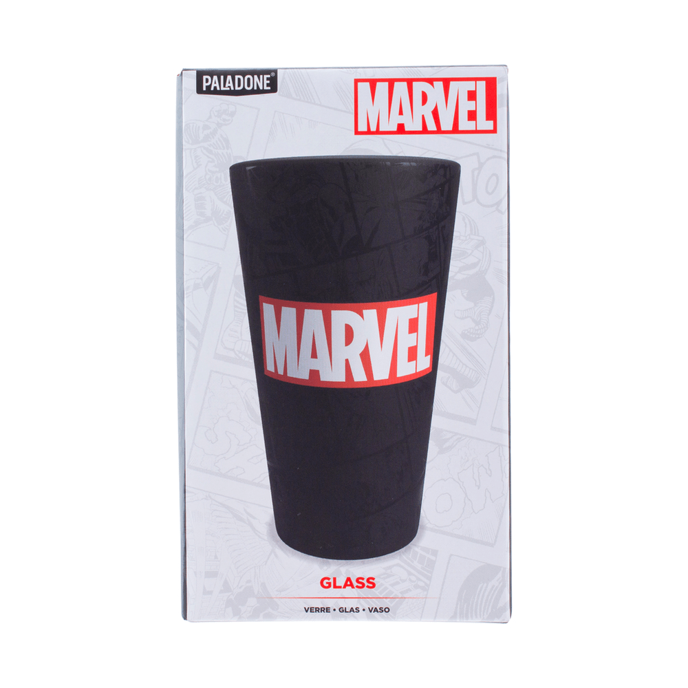 Marvel logo glass